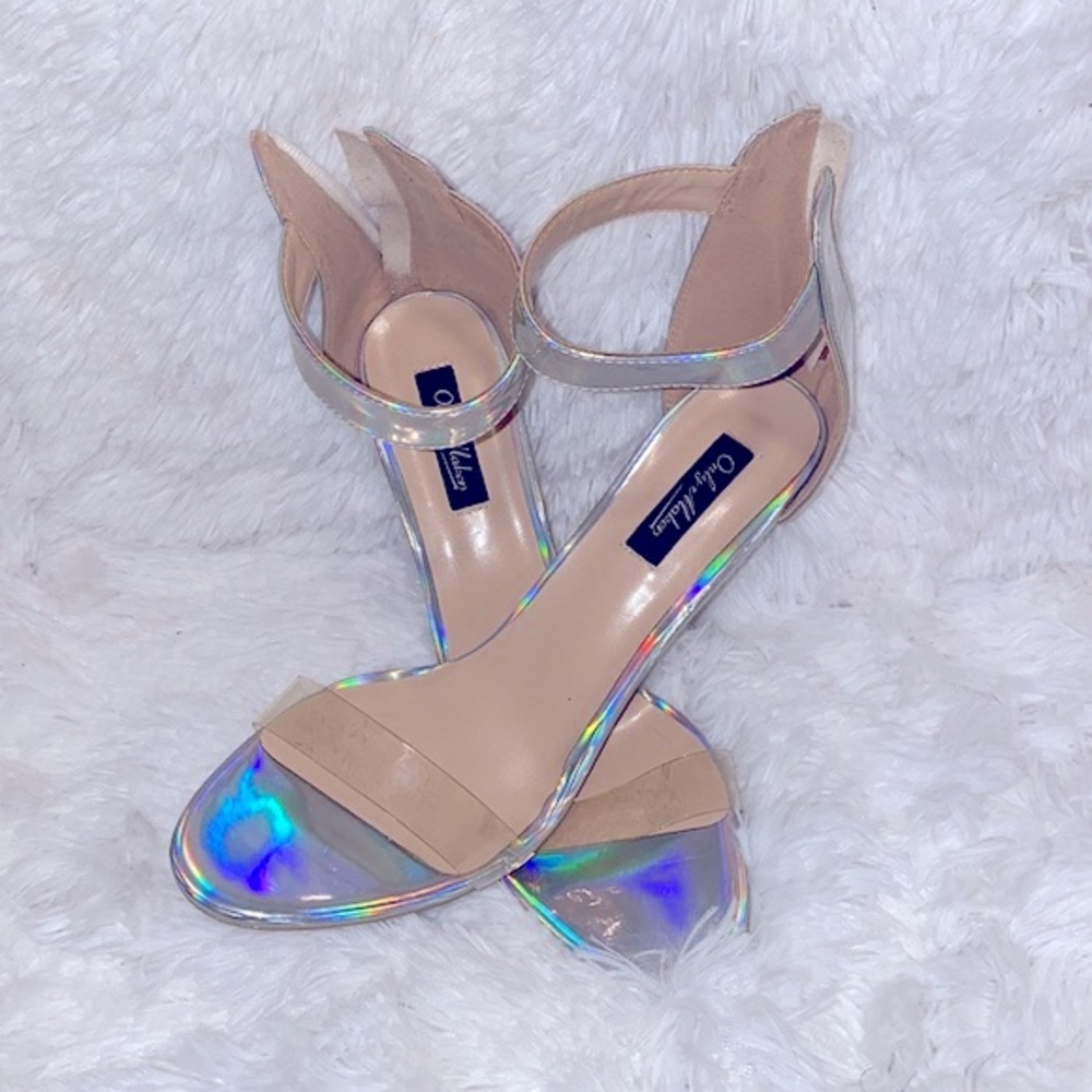 OnlyMaker iridescent silver open toe heels size 41